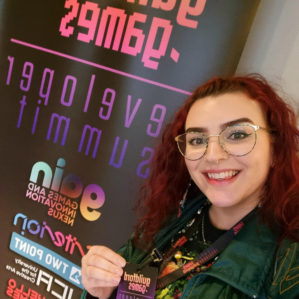 Millie-Jo MacIver selfie Millie-Jo MacIver faces the camera, smiling, at Guildford Games festival.