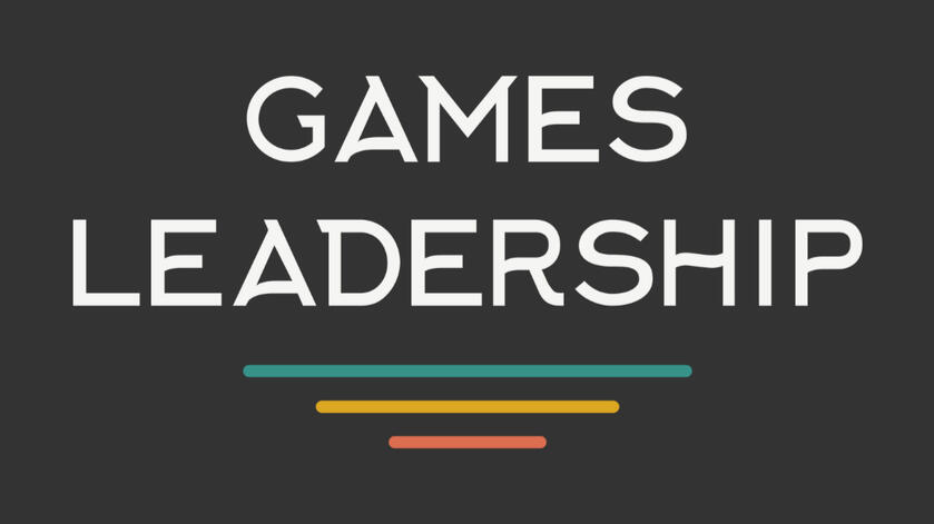 Games Leadership Logo The logo for Games Leadership, featuring the lettering in bold font and tiered green, yellow and orange lines underneath.